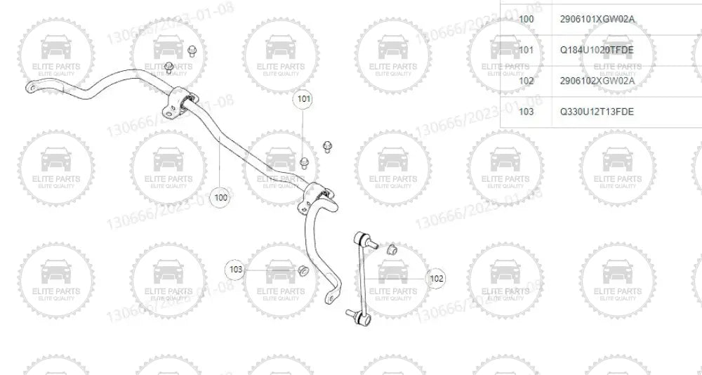Haval Jolion 2022 ORIGINAL Front Stabilizer Bar & Connecting Rods (بار و تيش الميزان الامامى)
